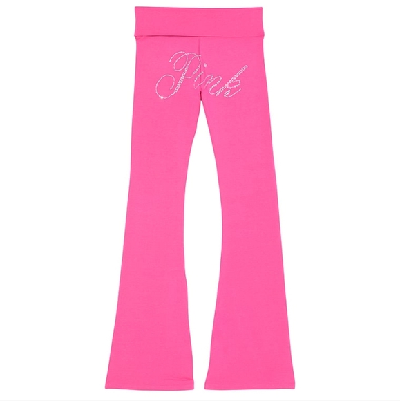 VS PINK YOGA PANTS BLING FLARE LEGGINGS ROSE Y2K - Picture 4 of 7